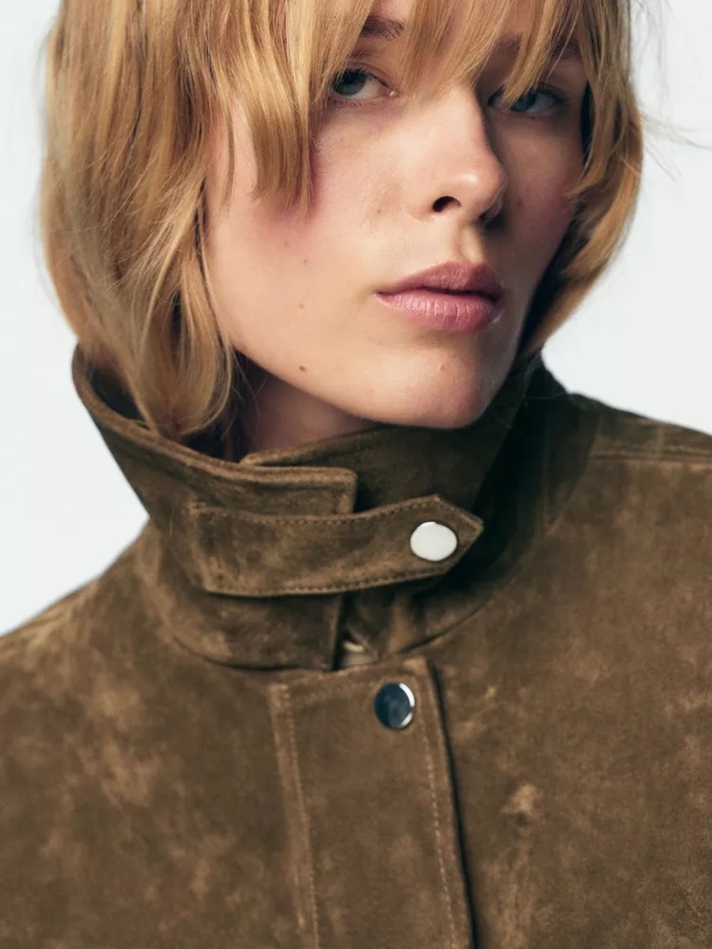 NWT Zara 100% Leather Suede Bomber Jacket Khaki Dusty Cocoa Brown - Picture 5 of 14